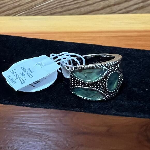 Lia Sophia Green Abalone Ring Silver Tone Chunky NEW NWT Beautiful Signed Size 9 - Picture 1 of 7